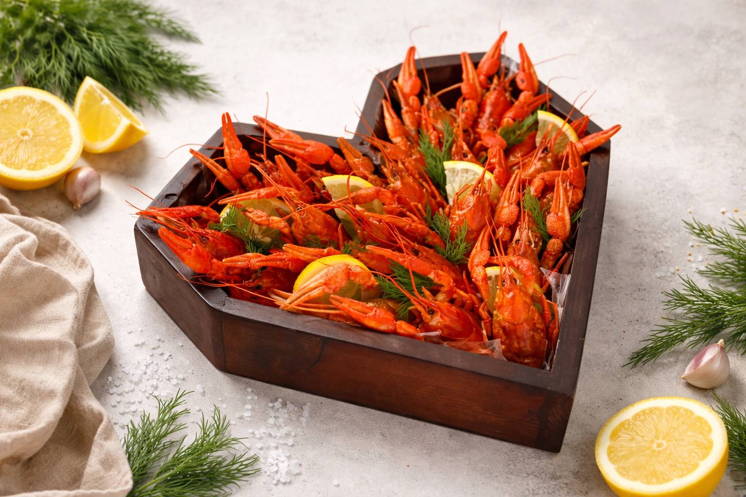 Деревянная коробка в виде сердца с раками S 22 шт